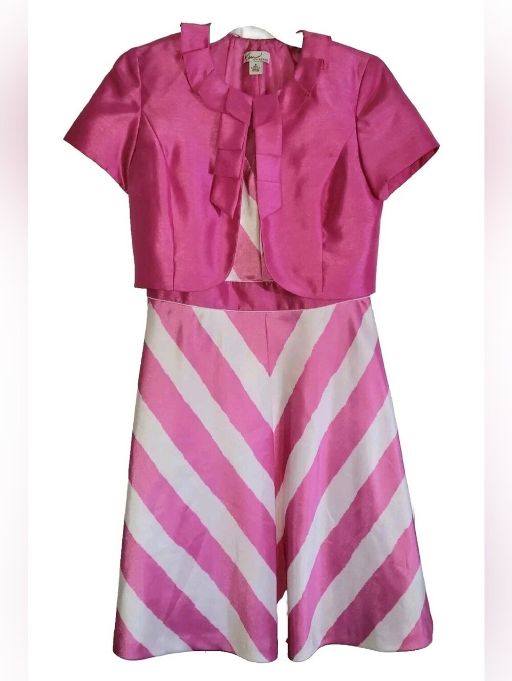 Vintage Kim Rogers Pink Peppermint Stripe 2 Piece Dress Bolero Jacket Size 6
